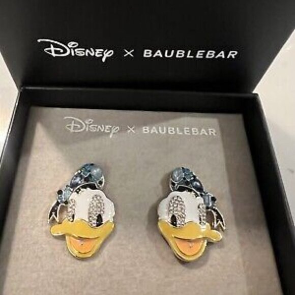 NIB Disney X Baublebar Donald Duck Stud Earrings Rhinestones Enamel - Picture 4 of 4
